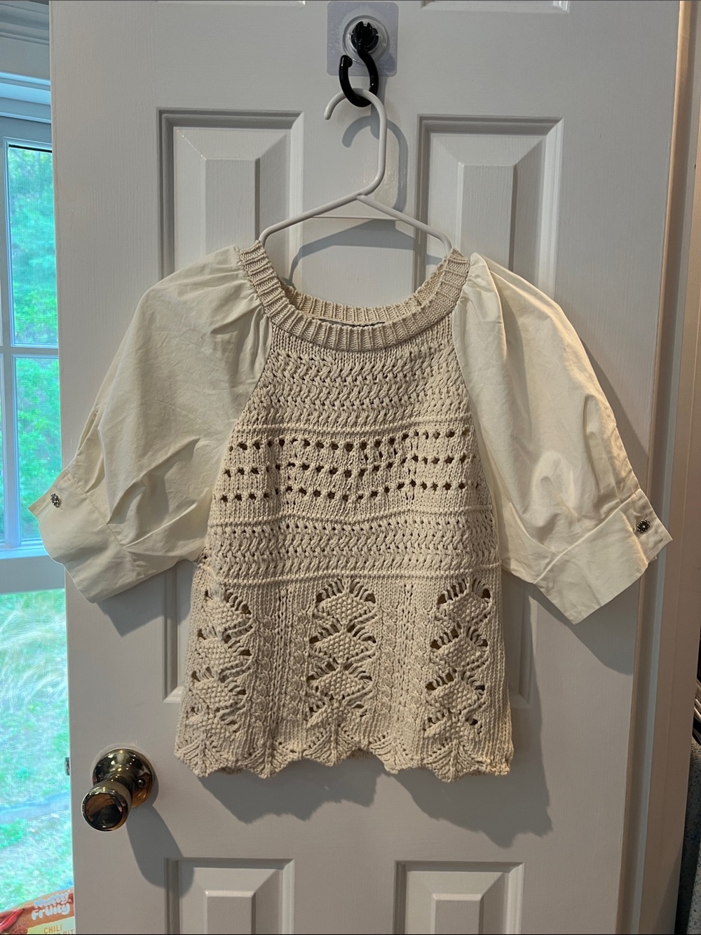 Zara Ivory Crochet Puff Sleeve Top - Picture 2 of 5